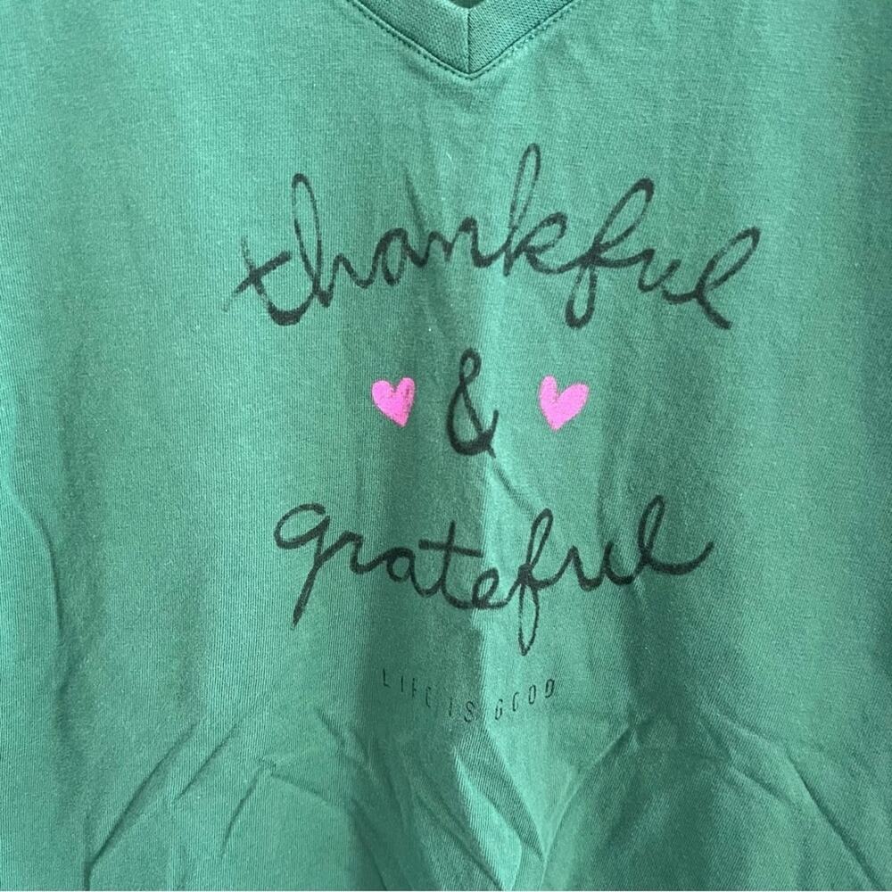 Life Is Good Thankful and Grateful Long Sleeve Green Shirt Top 100% Cotton Small - Picture 6 of 7